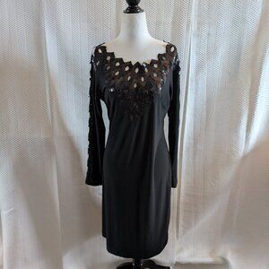 Joseph Ribkoff Black Sequin Dress Long Sleeve Size 10 Cocktail Wedding Guest